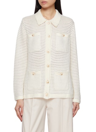 Main View - Click To Enlarge - CRUSH COLLECTION - Velvet Pointelle Lapel Cardigan