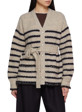Main View - Click To Enlarge - CRUSH COLLECTION - Tweed Striped V-Neck Cardigan