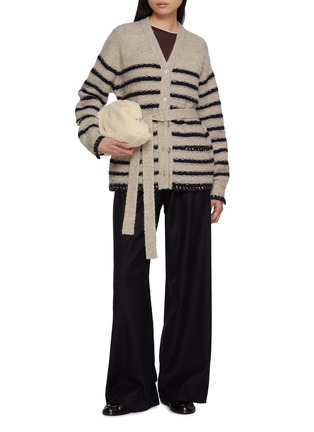 Figure View - Click To Enlarge - CRUSH COLLECTION - Tweed Striped V-Neck Cardigan