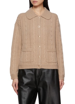 Main View - Click To Enlarge - CRUSH COLLECTION - Cable Knit Pointelle Lapel Wool Cashmere Cardigan