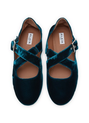 Detail View - Click To Enlarge - ALAÏA - Criss Cross Velvet Ballerina Flats
