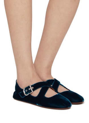 Figure View - Click To Enlarge - ALAÏA - Criss Cross Velvet Ballerina Flats