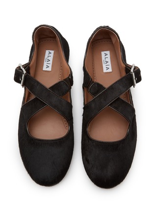 Detail View - Click To Enlarge - ALAÏA - Criss Cross Pony Hair Ballerina Flats