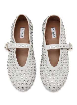 Detail View - Click To Enlarge - ALAÏA - La Ballerine Crystal Leather Mary Jane Flats