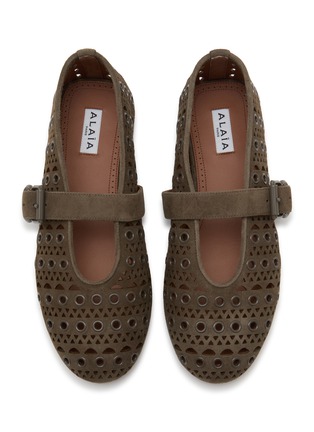 Detail View - Click To Enlarge - ALAÏA - La Ballerine Suede Mesh Mary Jane Flats