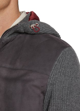  - BRUNELLO CUCINELLI - Padded Cashmere Knit Sleeve Leather Jacket
