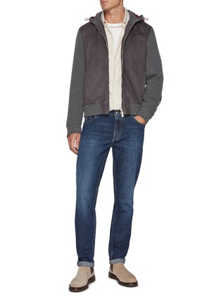 Figure View - Click To Enlarge - BRUNELLO CUCINELLI - Padded Cashmere Knit Sleeve Leather Jacket