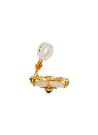 Detail View - Click To Enlarge - GOOSSENS - Trèfle 24K Gold Natural Rock Crystal Garnet Clip Earrings