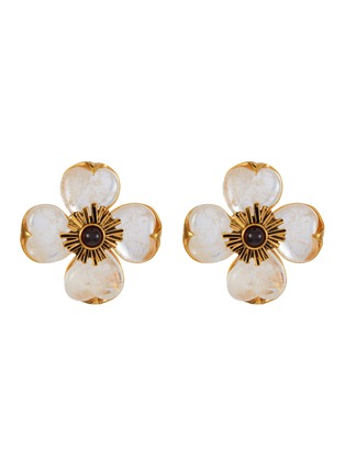 Main View - Click To Enlarge - GOOSSENS - Trèfle 24K Gold Natural Rock Crystal Garnet Clip Earrings