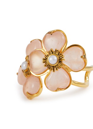 Detail View - Click To Enlarge - GOOSSENS - Double Trèfle 24K Gold Plated Quartz Pearl Ring