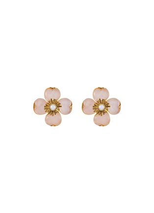 Main View - Click To Enlarge - GOOSSENS - Trèfle 24K Gold Natural Rose Quartz Clip Earrings