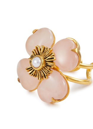 Detail View - Click To Enlarge - GOOSSENS - Trèfle 24K Gold Plated Quartz Pearl Ring