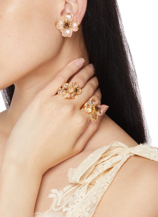 Front View - Click To Enlarge - GOOSSENS - Double Trèfle 24K Gold Plated Natual Crystal Ring