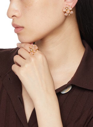 Front View - Click To Enlarge - GOOSSENS - Trèfle 24K Gold Double Clover Quartz Pearl Clip Earrings
