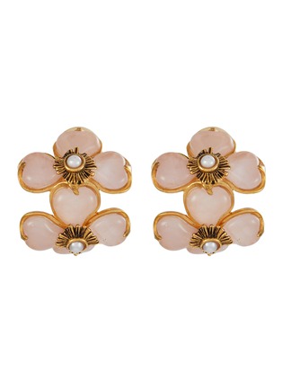 Main View - Click To Enlarge - GOOSSENS - Trèfle 24K Gold Double Clover Quartz Pearl Clip Earrings
