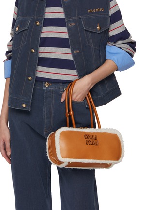 Figure View - Click To Enlarge - MIU MIU - Large Arcadie Leather Shearling Top Handle Bag