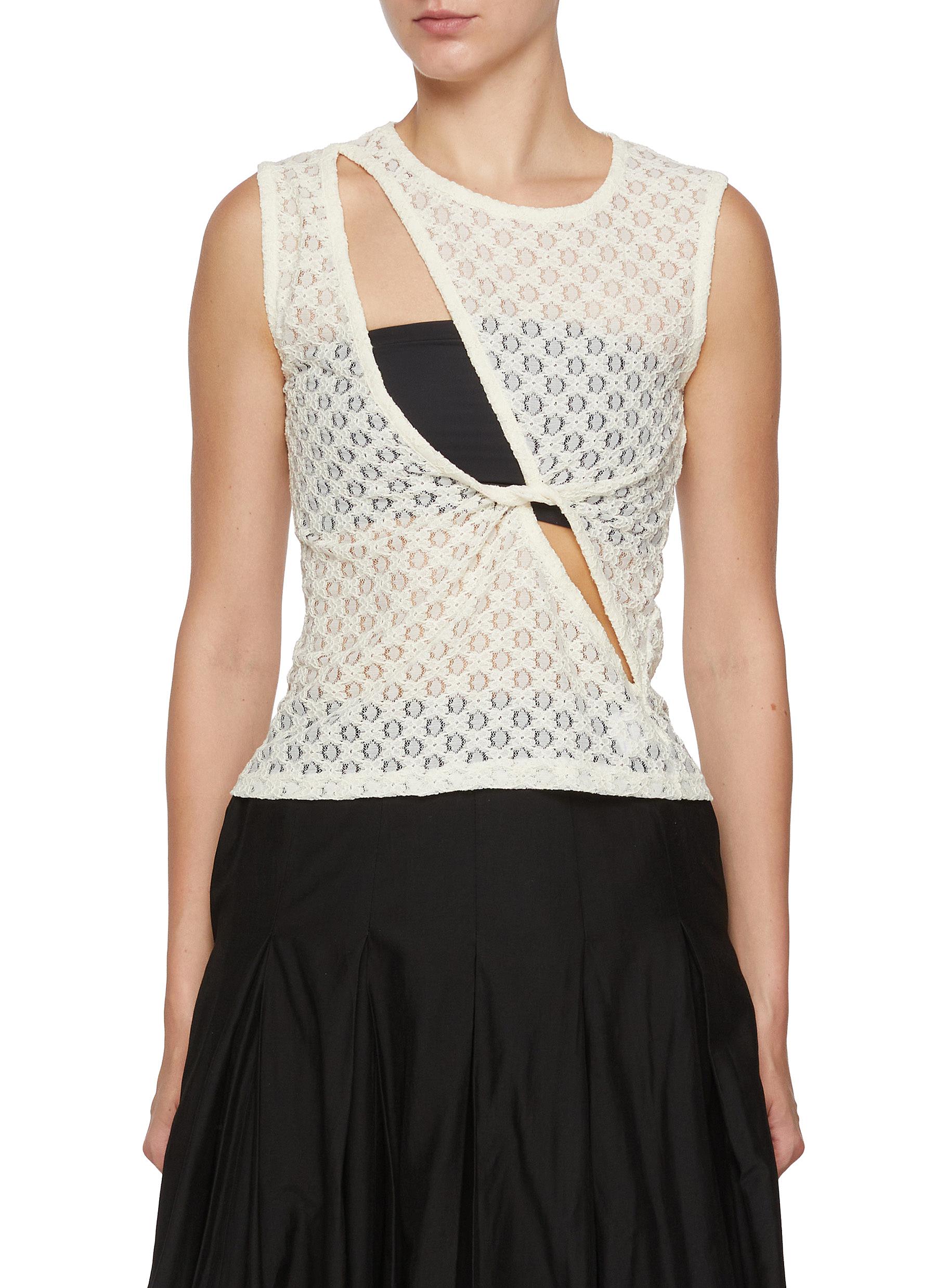 タンクトップ [LANARCH][0047] Destroyed Logo Sleeveless (CG) Button Up Sleeveless Shirt Ginny | linenhandmadestudio.com