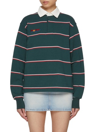 Main View - Click To Enlarge - SUNDAYFRUITMARKET - Stripe Embroidered Cotton Polo Shirt