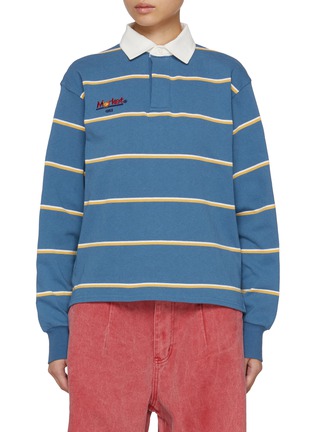 Main View - Click To Enlarge - SUNDAYFRUITMARKET - Stripe Embroidered Cotton Polo Shirt