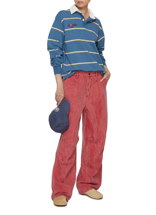 Figure View - Click To Enlarge - SUNDAYFRUITMARKET - Stripe Embroidered Cotton Polo Shirt
