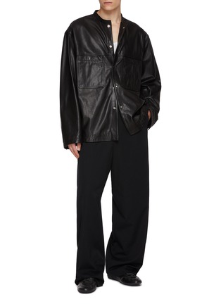 Figure View - Click To Enlarge - LEMAIRE - Band Collar Leather Overshirt