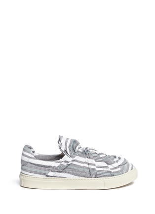 Main View - Click To Enlarge - PORTS 1961 - Twist bow stripe basketweave slip-ons