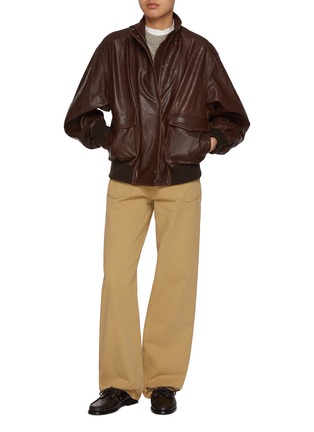 Figure View - Click To Enlarge - NOTHING WRITTEN - Stand Collar Leather Blouson Jacket