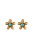LANE CRAWFORD VINTAGE ACCESSORIES Flower Gold Toned Faux Turquoise Clip On Earrings