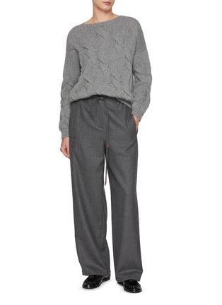 Figure View - Click To Enlarge - BRUNO MANETTI - Crewneck Cable Wool Cashmere Knit Sweater