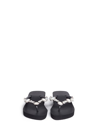 Front View - Click To Enlarge - UZURII - 'Marilyn Mid Heel' crystal wedge thong sandals