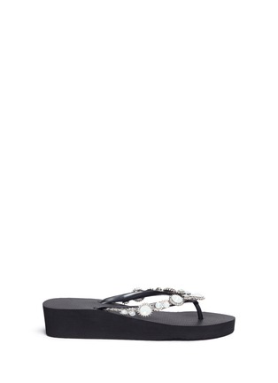 Main View - Click To Enlarge - UZURII - 'Marilyn Mid Heel' crystal wedge thong sandals