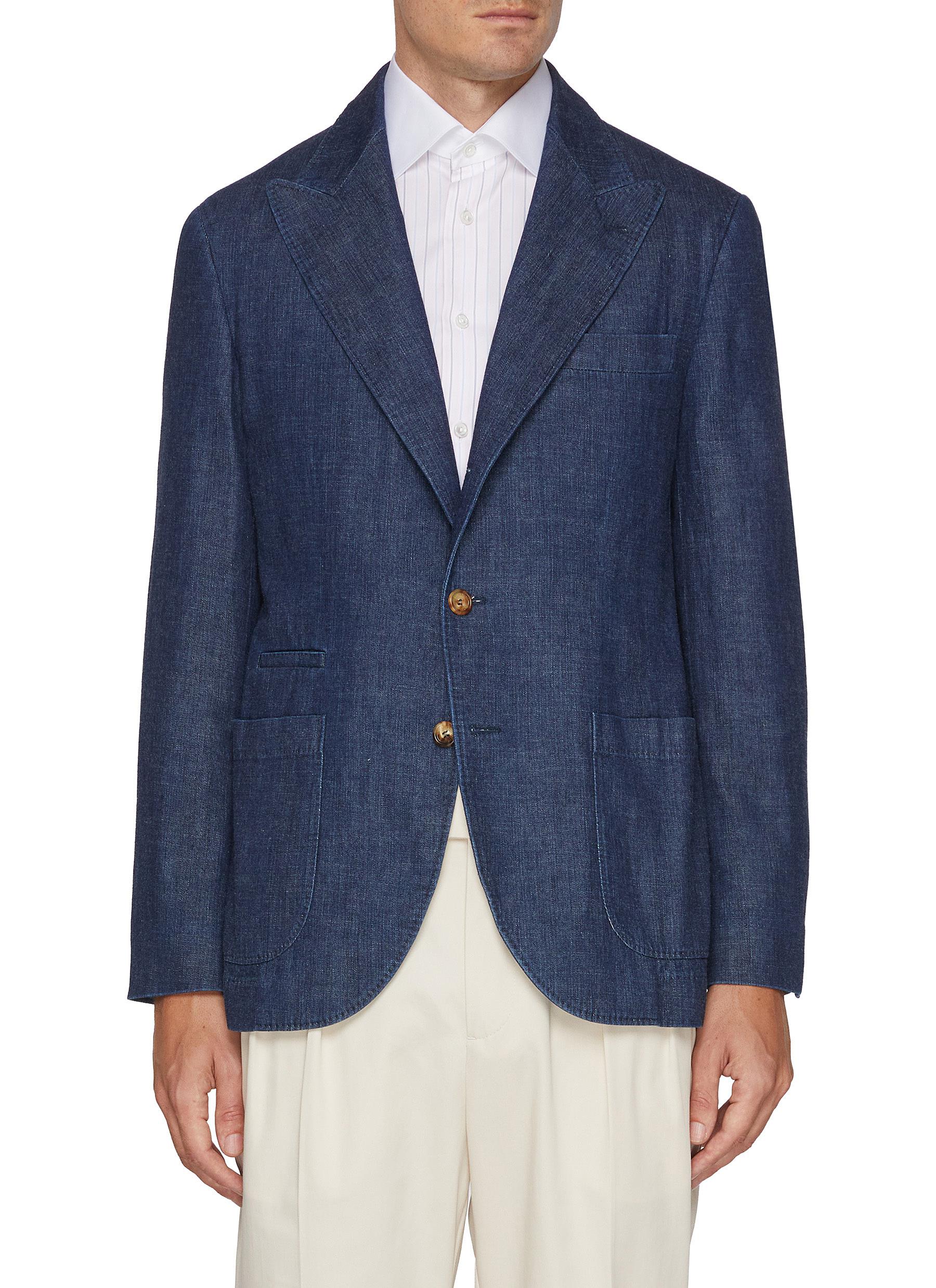 BRUNELLO CUCINELLI | Single Breasted Dark Wash Denim Blazer