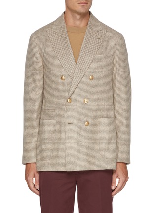 Main View - Click To Enlarge - BRUNELLO CUCINELLI - Check Silk Wool Double Breasted Blazer