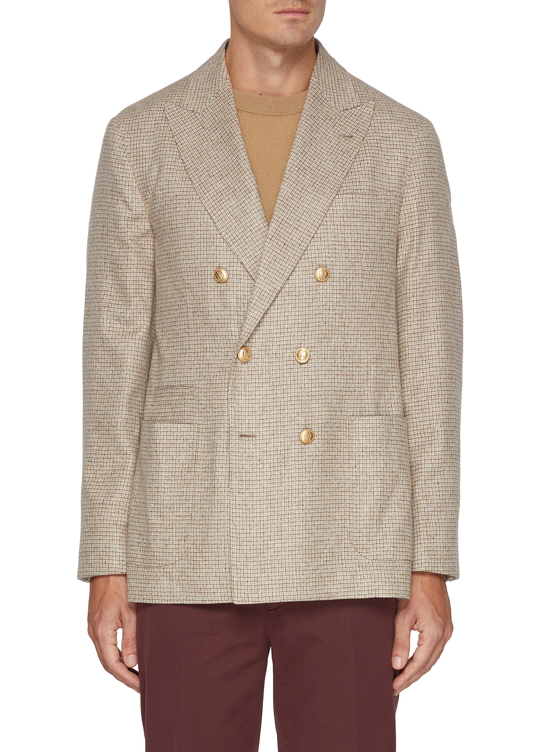 BRUNELLO CUCINELLI | Check Silk Wool Double Breasted Blazer