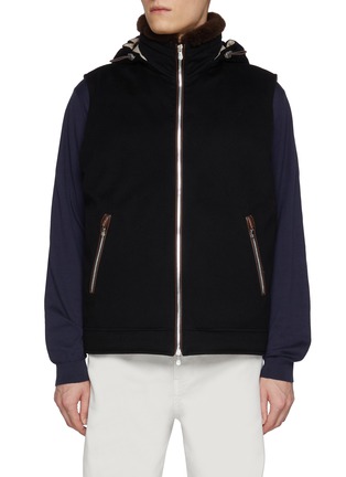 Main View - Click To Enlarge - BRUNELLO CUCINELLI - Leather Trimmed High Neck Wool Vest