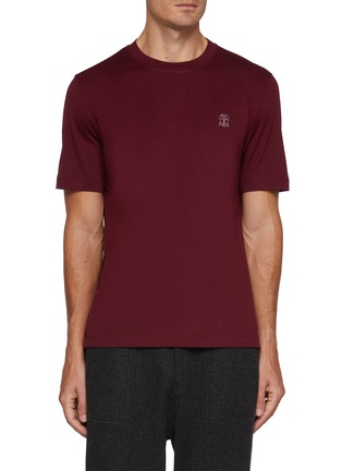 Main View - Click To Enlarge - BRUNELLO CUCINELLI - Chest Logo Crewneck Cotton Jersey T-Shirt