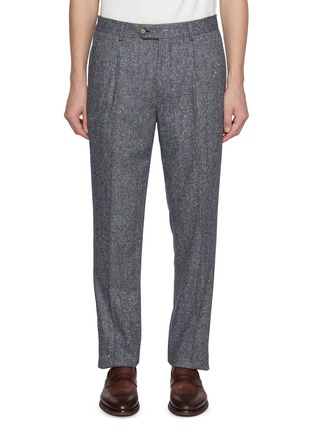 Main View - Click To Enlarge - BRUNELLO CUCINELLI - Herringbone Wool Cashmere Pleated Pants
