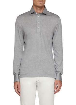 Main View - Click To Enlarge - BRUNELLO CUCINELLI - Long Sleeve Half Placket Silk Cotton Polo Shirt