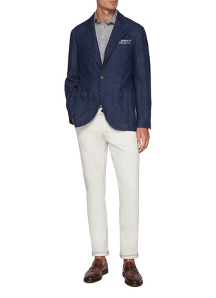 Figure View - Click To Enlarge - BRUNELLO CUCINELLI - Long Sleeve Half Placket Silk Cotton Polo Shirt