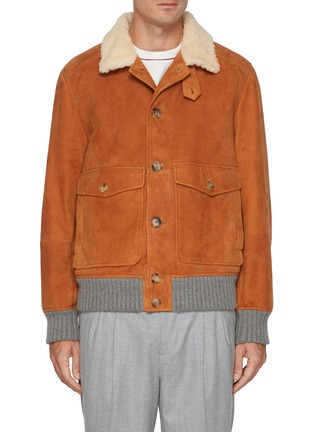Main View - Click To Enlarge - BRUNELLO CUCINELLI - Shearling Collar Rib Cuff Cashmere Jacket