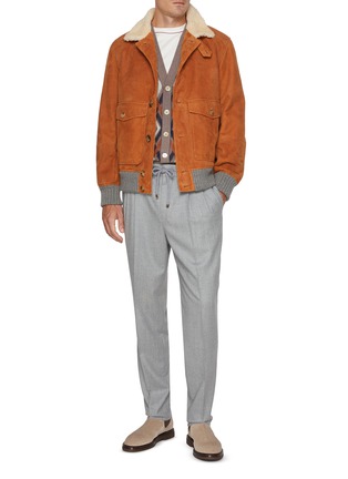 Figure View - Click To Enlarge - BRUNELLO CUCINELLI - Shearling Collar Rib Cuff Cashmere Jacket