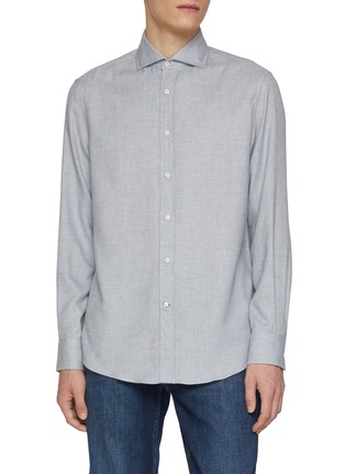 Main View - Click To Enlarge - BRUNELLO CUCINELLI - Spread Collar Cotton Blend Shirt