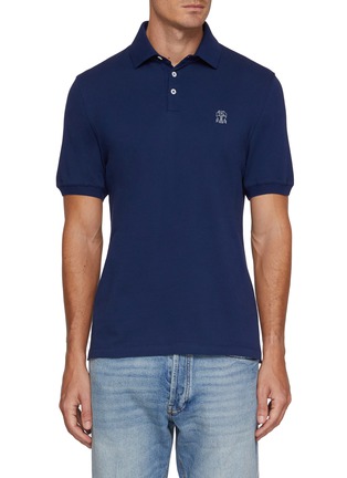 Main View - Click To Enlarge - BRUNELLO CUCINELLI - Print Logo Cotton Jersey Polo Shirt