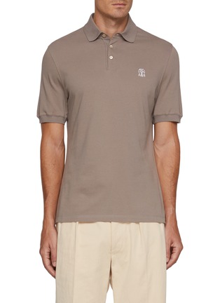 Main View - Click To Enlarge - BRUNELLO CUCINELLI - Print Logo Cotton Jersey Polo Shirt