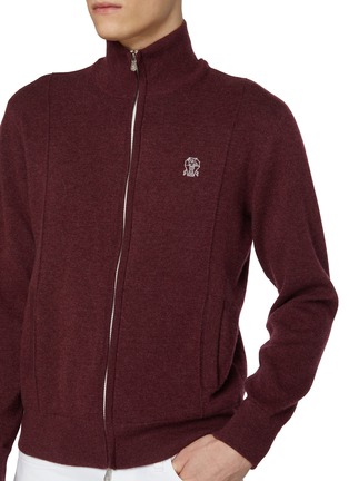  - BRUNELLO CUCINELLI - Embroidered Logo Cashmere Blend Zip Up Cardigan