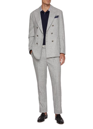 Figure View - Click To Enlarge - BRUNELLO CUCINELLI - Long Sleeve Contrast Collar Cotton Jersey Polo Shirt