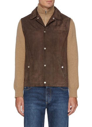 Main View - Click To Enlarge - BRUNELLO CUCINELLI - Button Up Shirt Collar Leather Vest