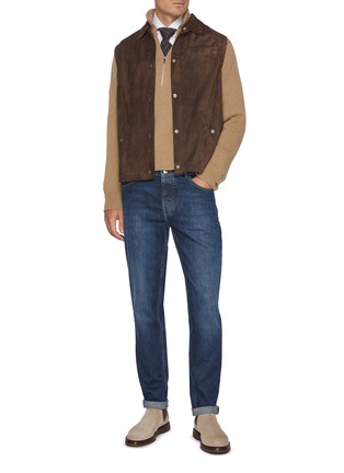 Figure View - Click To Enlarge - BRUNELLO CUCINELLI - Button Up Shirt Collar Leather Vest