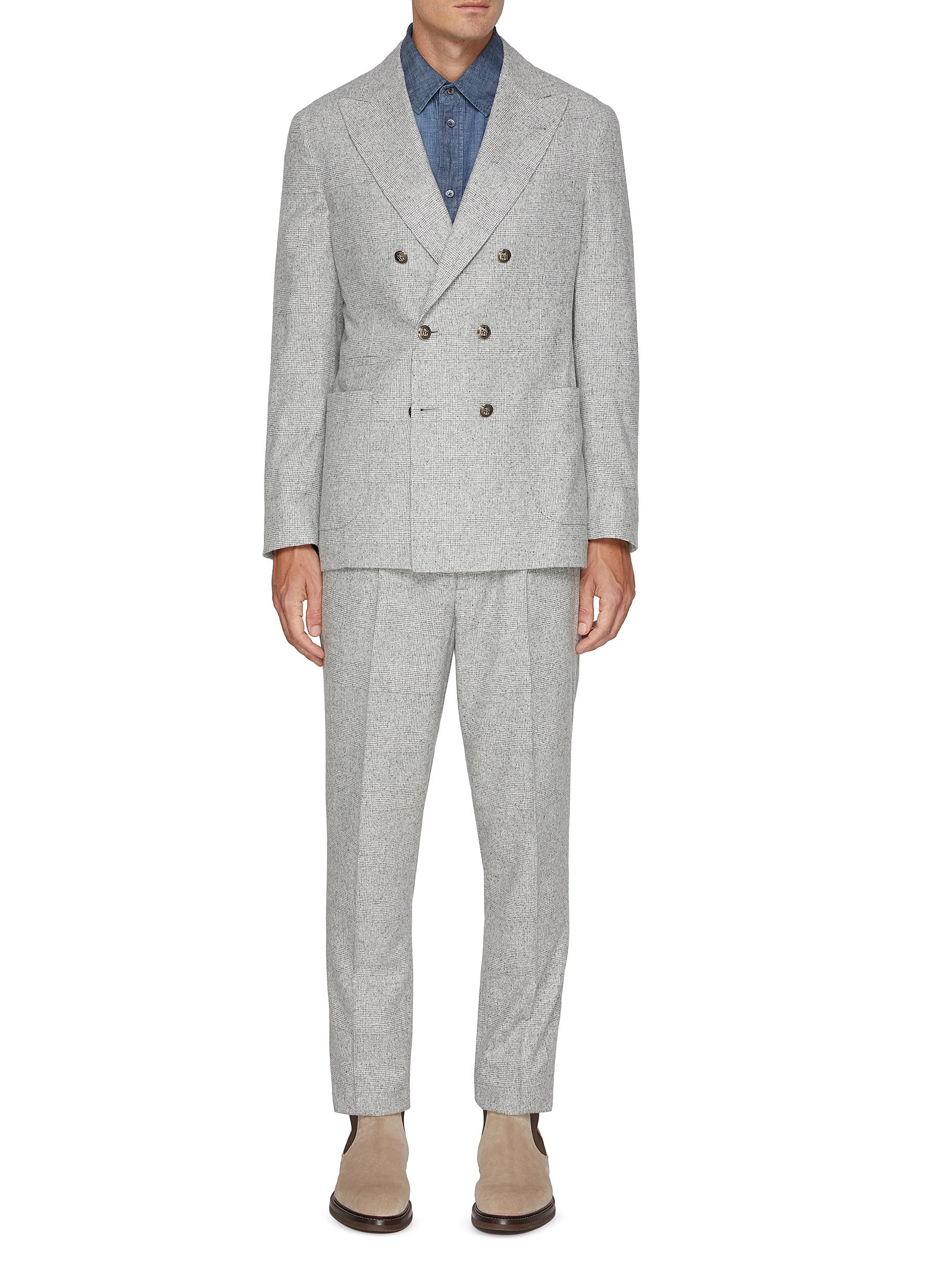 【送料&関税込】Brunello Cucinelli Double-breasted Flap Pock Brunello Cucinelli double-breasted Flannel Suit | Grey