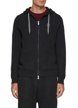 Main View - Click To Enlarge - BRUNELLO CUCINELLI - Full Zip Cashmere Hooded Jacket